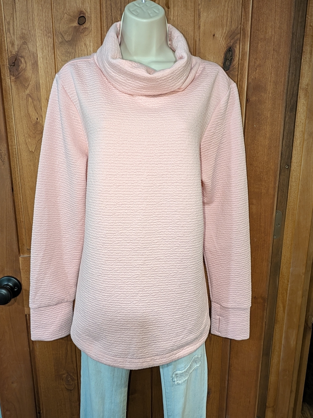 Lands' End Light Pink Textured Cowl Neck Sweat Shirt